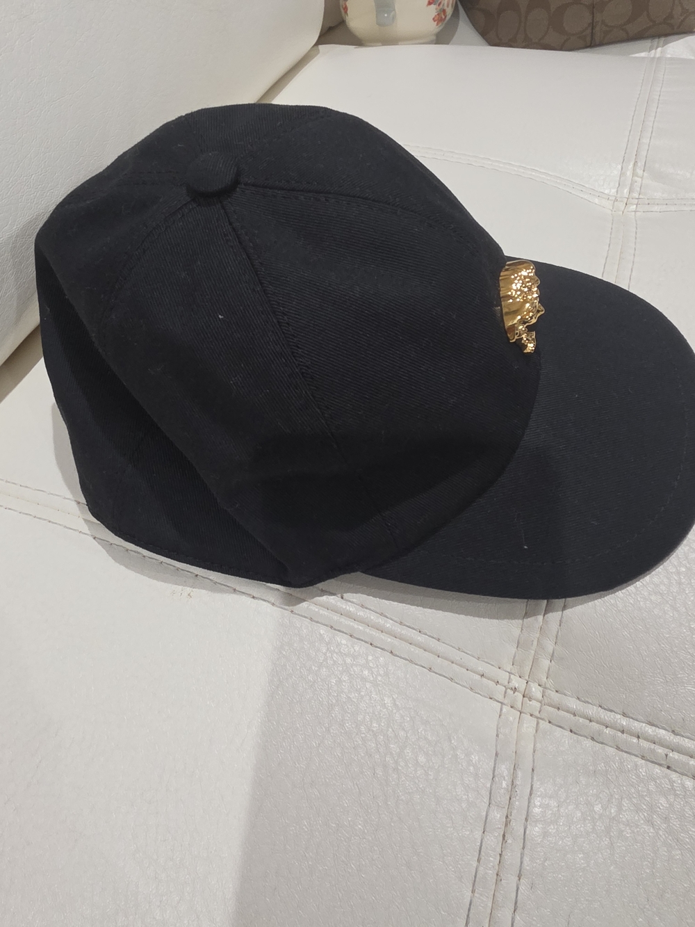 Versace Black Baseball Cap with Gold Medusa Accent